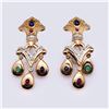 Pair of Italian 14k Gold Ruby, Emerald, Sapphire & Diamond Earrings