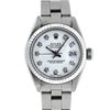 Rolex Ladies Stainless Steel White Diamond Bezel Wristwatch With Oyster Band