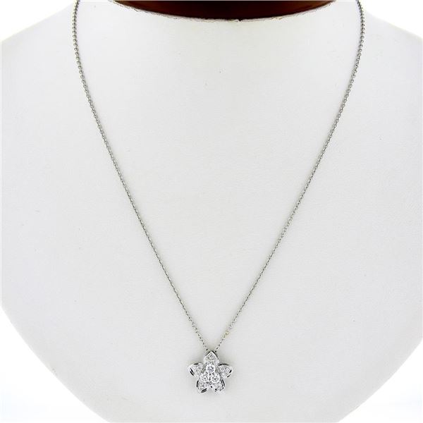 18K White Gold 0.35 ctw Diamond Flower Slide Pendant w/ Cable Chain Necklace
