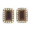 Vintage 14K Yellow Gold Cabochon Garnet w/ Seed Pearl Halo Rectangular Earrings