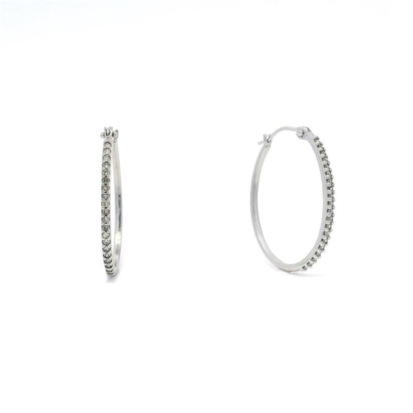 14WG Oval Diamond Hoop Earrings