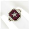 Image 3 : Antique Art Deco 14K Gold Red Stone Order of Easter Star Engraved Masonic Ring