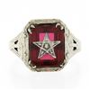 Image 4 : Antique Art Deco 14K Gold Red Stone Order of Easter Star Engraved Masonic Ring