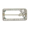 Image 3 : Antique Art Deco Platinum Old Cut Diamond w/ Emeralds Open Geometric Brooch Pin