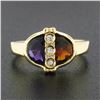 Image 2 : 18k Gold Half Moon Bezel Set Spessartite Garnet & Amethyst w/ Diamond Ring