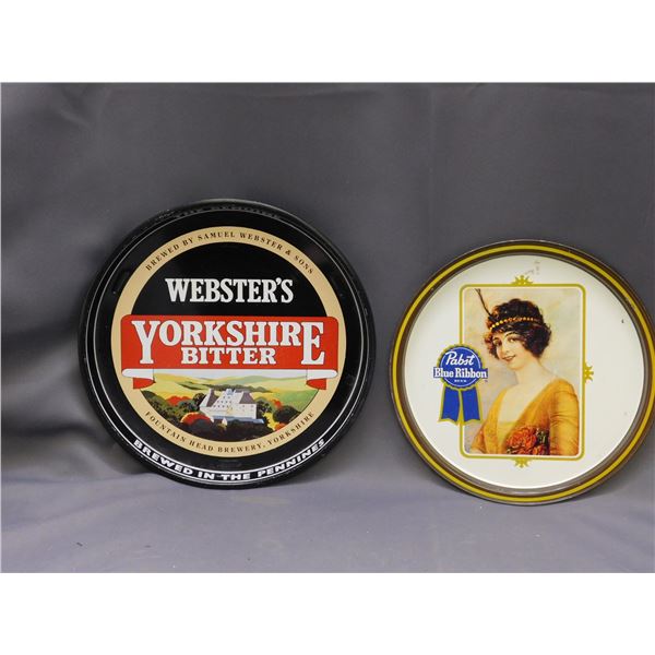 Lot of 2 Websters Yorkshire Bitter Serving Tray and Pabst Blue Ribbon Tray