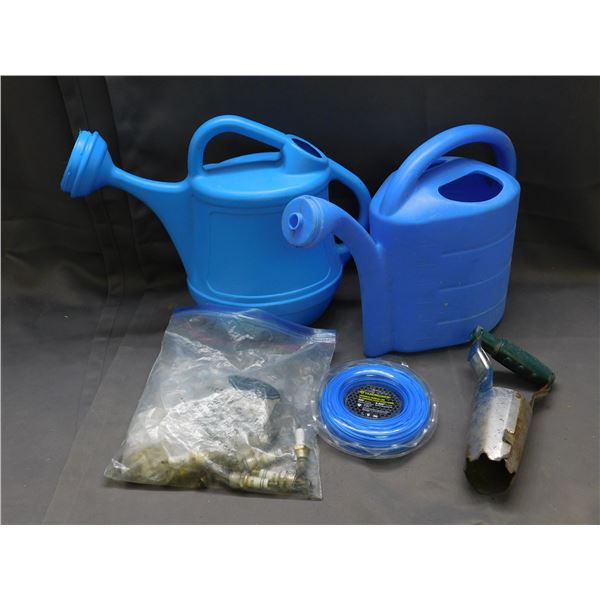 Lot of Watering Cans, Plant Digger, Universal Trimmer Line, Spark Plugs