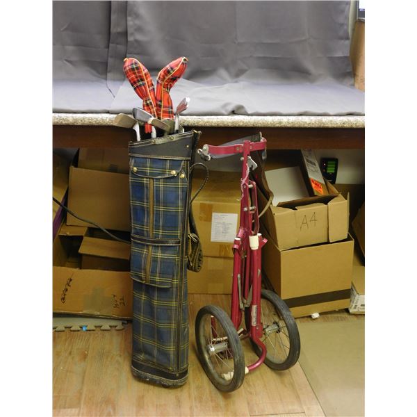 Lot of Golf Clubs, Bag and Caddy 7 Clubs