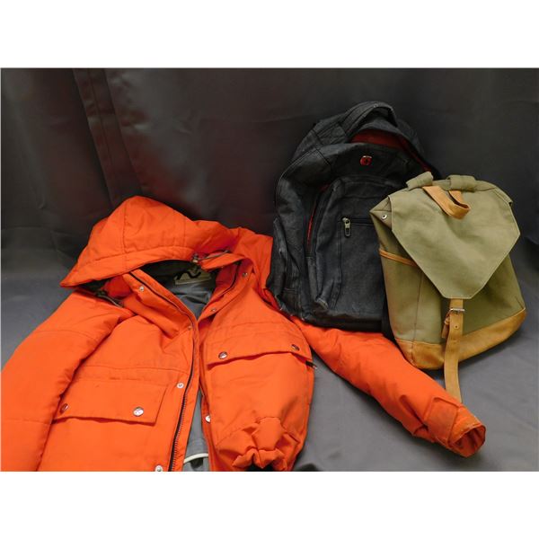 Lot of 3 High Visibility Orange Windbreaker Jacket, 2 Backpacks
