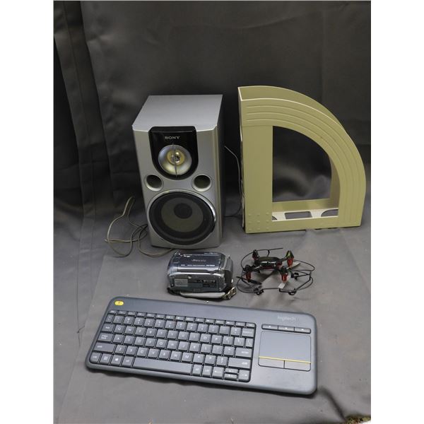 SONY Bookshelf Speaker SS-CHPX7, Canon ZR500 Camcorder, Keyboard, Drone