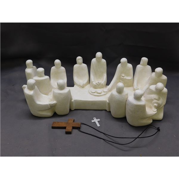 Austin Sculpture "The Last Supper 1981 18" Wood Cross Pendant and Small Cross Pendant