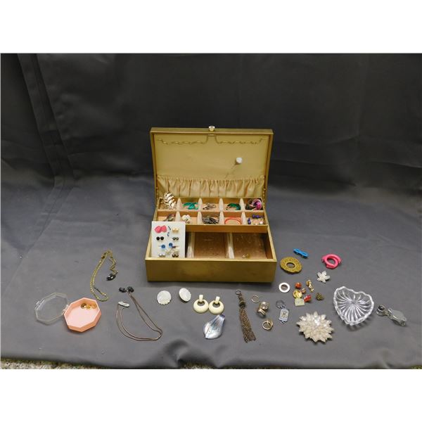 Box of Vintage Costume Jewelry Earrings / Brooches, etc, 1 Coro Pin