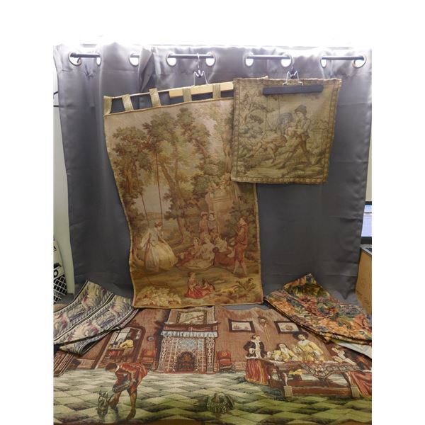 Large Vintage Wall Tapestries and Table Runners,  French? 2 Runners 3 Tapestry Renaissance Art