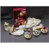 Lot of Porcelain Flowers, Doll, Soft Expressions Musical Doll, Ceramic Cat, etc