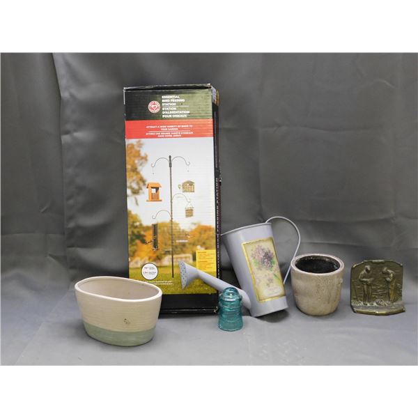 Lot of Garden Items Watering Can Wall Decor, Essential Bird Feeding Station, Plant Pots, Insulator