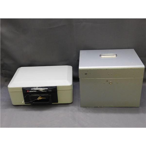 Lot of 2 Locking Boxes SENTRY 1100 Box w Keys, Metal File Case