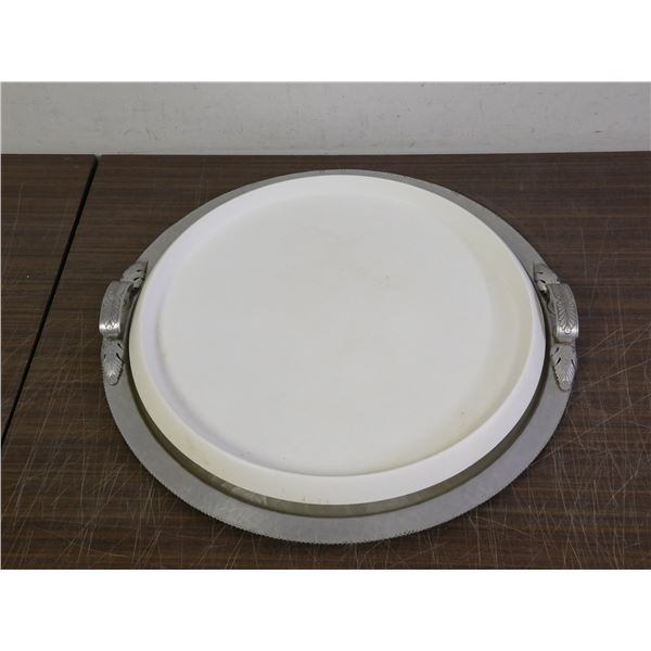 Large Metal Serving Tray with Handles and Lazy Suzan Plastic Insert