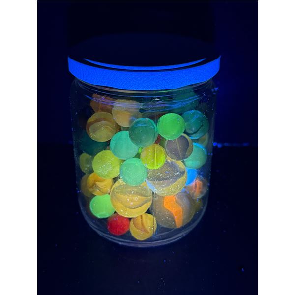 Jar of Vintage UV Reactive Glass Marbles