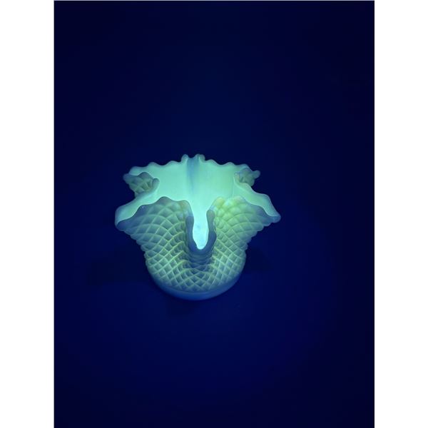 UV Glowing / Reactive White Milk Glass Diamond Hobnail 5" tall