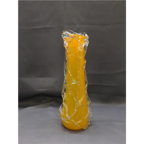 Large Abstract Art Glass Blown Glass Orange Vase Lattice Textured Style