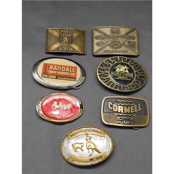Lot of 7 Belt Buckles Advertising, Canadiana