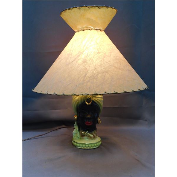 Vintage Mid Century Modern MCM Table Lamp Africana, Goddess Ceramic Base, Fiberglass Shade