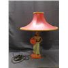 Image 1 : Vintage Mid Century Modern MCM circa 1950s Table Lamp Red Vinyl Shade Chalkware Base *rewire