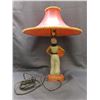 Image 5 : Vintage Mid Century Modern MCM circa 1950s Table Lamp Red Vinyl Shade Chalkware Base *rewire