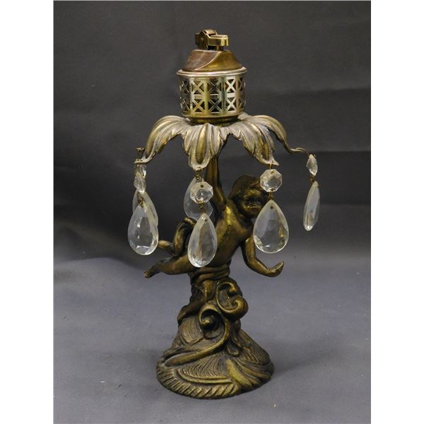 Brass Cherub Table Lighter with Pendant Crystals