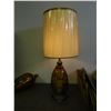 Image 10 : Vintage MCM Mid Century MATCHING 3 Piece Set 2 Table Lamps and Swag Chain Hanging Lamp Amber Glass