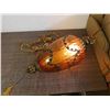 Image 11 : Vintage MCM Mid Century MATCHING 3 Piece Set 2 Table Lamps and Swag Chain Hanging Lamp Amber Glass