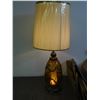 Image 12 : Vintage MCM Mid Century MATCHING 3 Piece Set 2 Table Lamps and Swag Chain Hanging Lamp Amber Glass