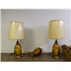 Image 1 : Vintage MCM Mid Century MATCHING 3 Piece Set 2 Table Lamps and Swag Chain Hanging Lamp Amber Glass