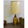 Image 2 : Vintage MCM Mid Century MATCHING 3 Piece Set 2 Table Lamps and Swag Chain Hanging Lamp Amber Glass