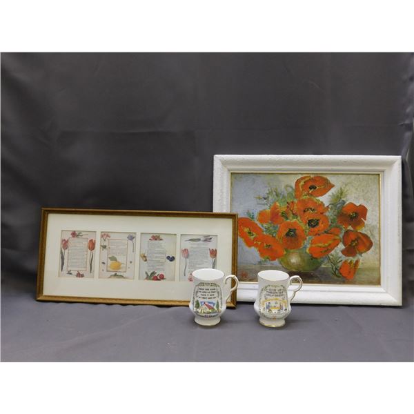 Lot of 2 Pieces of Wall Art and 2 Coffee Mugs Royal Windsor