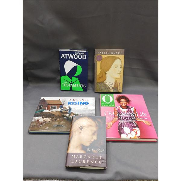 Lot of 5 Hardcover Books Margaret Atwood, Alias Grace, The Testaments, Oprah Best Of, Winnipeg Flood