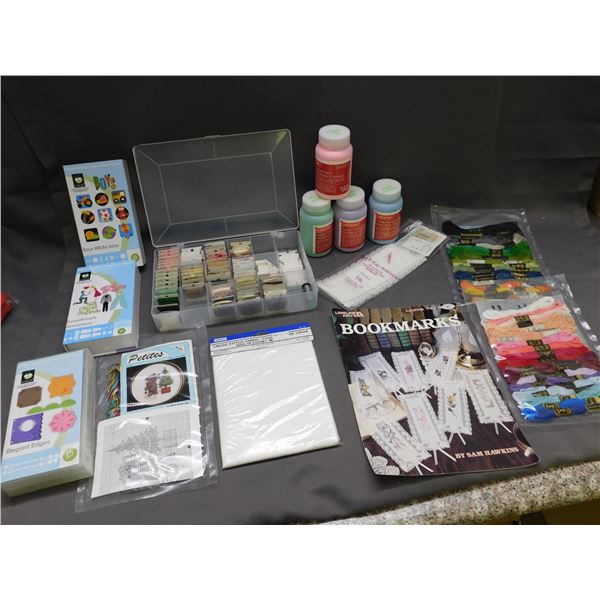 Lot of Art Craft Supplies Cross-Stitch Thread and Templates, Cricut Shapes Cartridge and Powder Pain