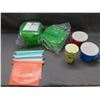 Image 1 : Lot of Green Tupperware, Mugs w Lids, Reusable Zip-lock Bags, Food Storage Kitchen Items