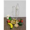 Image 1 : Lot of 2 Swinging Pendant Candle Holders, Glass Fruit, Decorative Bud Vases, etc