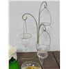 Image 3 : Lot of 2 Swinging Pendant Candle Holders, Glass Fruit, Decorative Bud Vases, etc