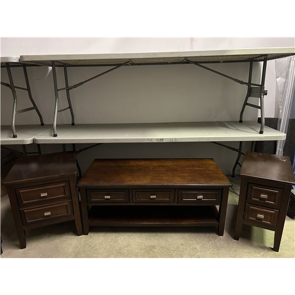 Set of 3 Solid Wooden Coffee Table and 2 End Tables / Side Tables