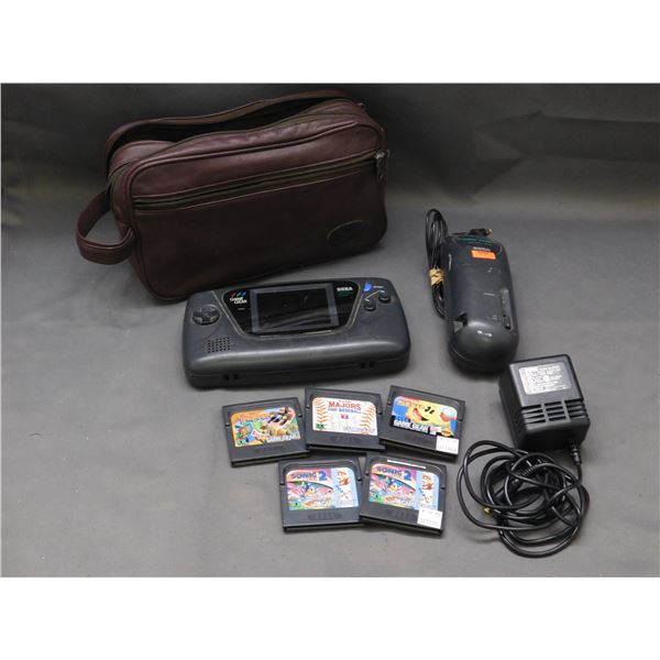 SEGA Gamegear Handheld Video Game Console, Battery Pack, Power, Carry Bag and 5 Games.