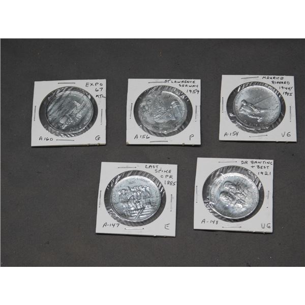 Lot of 5 Great Canadian Moments Aluminum Tokens circa 60s