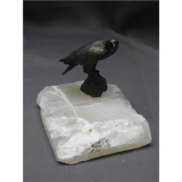Sigfried Siggy Puchta Born in Germany 1933-2015 Brass Crow on Carved Marble Stone