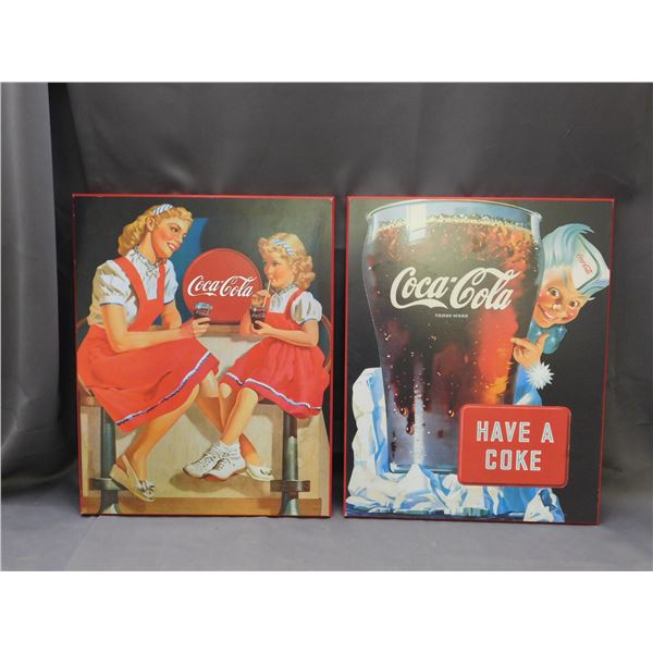 Lot of 2 Coca Cola Wood Board Posters Wall Advertising Coke Signs Reproduction