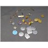 Image 1 : Junk Drawer Lot of Coins, Pen Knife, GF Pocket Watch Chain,  Pins, 80s Dog Tags, Tokens, etc