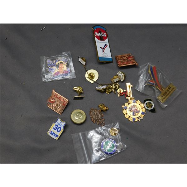 Lot of Assorted Curling Pins, Pan-Am Games, Coca Cola, Scouts, Frat, Etc