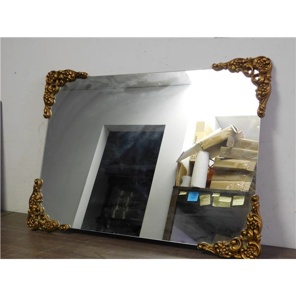 Large Gold Tone Ornate Corner Trim Wall Mirror 32" x 23"