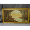 Image 1 : Framed Original Art Board Painting of Lake and Trees Autumn Colours