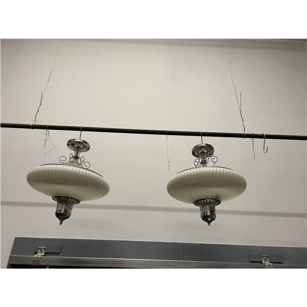 Pair of Chrome and Ribbed Glass UFO Vintage MCM Ceiling Fixtures